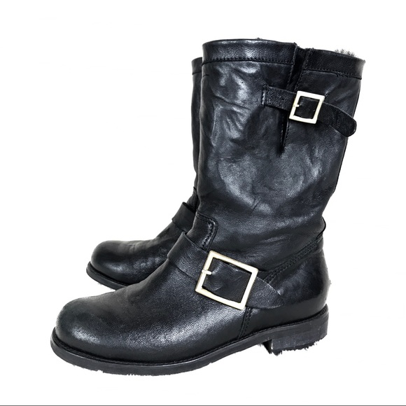 Jimmy Choo Shoes - Jimmy Choo Black Rabbit Fur Lined Biker Boots US 6